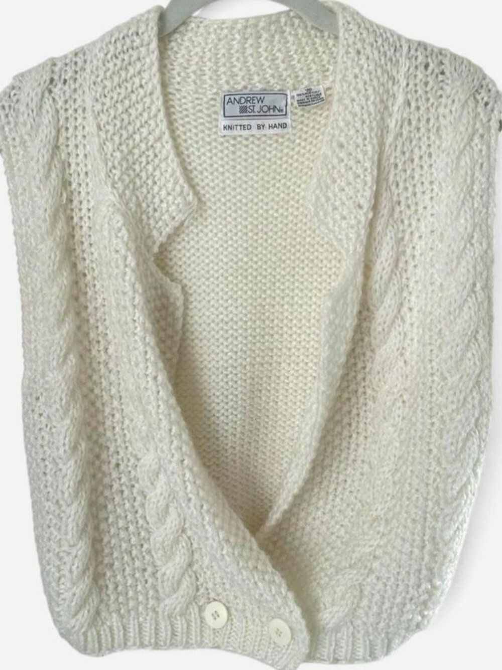 Andrew St. John vintage hand knit cream button sweater vest